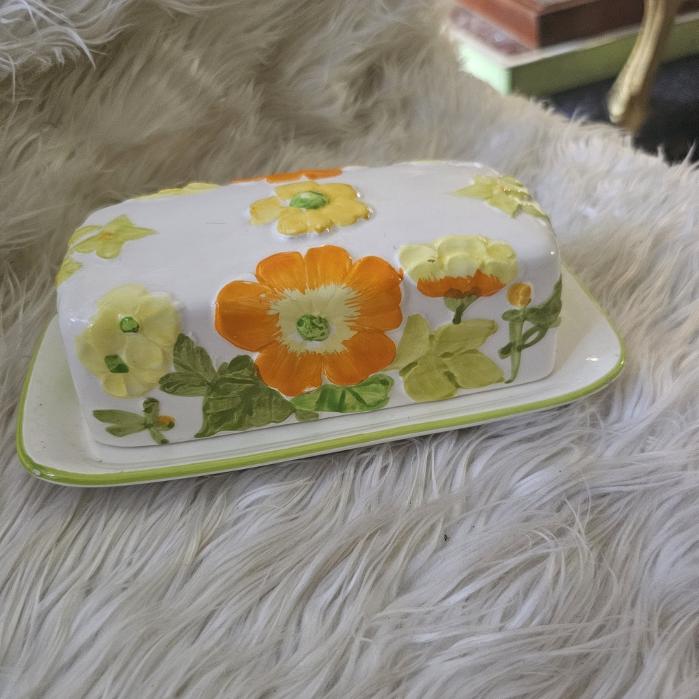 Floral Vintage Ceramic Butter Dish